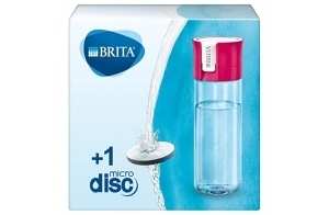 BRITA Gourde filtrante transparente rose, réduit le chlore, le plomb et autres impuretés organiques pour une eau du robinet plus pure, sans BPA, 1 filtre MicroDisc inclus