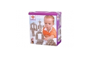 Eichhorn 100010141 Lot de 100 blocs de construction, en bois de couleur naturelle, dans une boîte de rangement, avec cordon et couvercle de tri, pour enfants à partir de 1 an