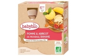 Babybio - Gourdes Fruits - Pomme Abricot d'Occitanie Banane 4x90 g - 6+ Mois - BIO