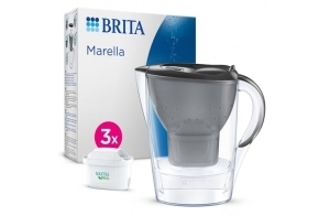 BRITA Carafe Filtrante Marella Graphite (2,4l) incl 3 cartouches filtre eau robinet MAXTRA PRO All-in-1 réduit PFAS,calcaire, chlore, certaines impuretés et métaux indicateur temporel, éco-emballage