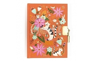 Avenue Mandarine CO206C - Un JOURNAL INTIME 240 pages lignées 11x14 cm - Fermeture cadenas - CHATS ET FLEURS