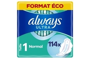 Always Ultra Serviettes Hygiéniques, Taille 1, Normal, 114 Serviettes Avec Ailettes, Flux légers Jour, Format Eco, Max Confort, Super Absorbantes et Ultra Fines