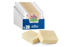 SPONTEX - 28 éponges (14 Paquets de 2) végétales sans Colorant - Emballage avec 85% de plastqiue recyclé - Absorbe 20x Son Poids Sec - 100% végétale - sans Colorant et Made in France