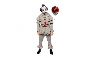 AMSCR Déguisement pour homme Pennywise le clown pour adulte - Cirque d'Halloween - Tour de poitrine : 117 cm