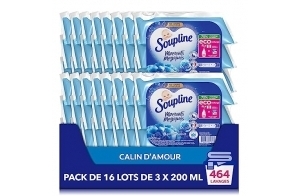 SOUPLINE - Adoucissant Concentré Soupline 3D Moments Magiques Câlin d'Amour - Eco-Recharges - Formule Testée Dermatologiquement - Pack de 16 Lot de 3 x 200 ml