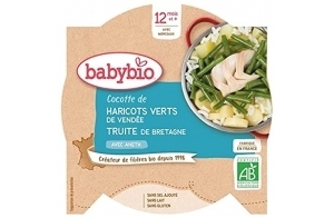Babybio – Assiette Haricots Verts de Vendée Truite de Bretagne 230g – 12+ Mois