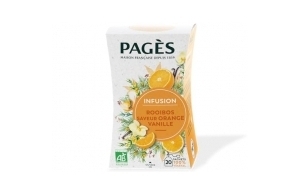 Pagès - Infusion BIO Rooibos, Saveur Orange Vanille - Ingrédients 100% Issus de l'Agriculture Biologique - Boîte de 20 Sachets, 100% Végétal