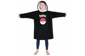 Pokemon Sweats à Capuche Garçon Pull Plaid Enfant Poncho Plaid Oversize en Polaire Pikachu Enfant Ado Taille Unique (Noir)