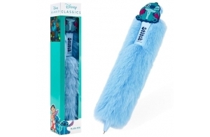 Disney Stitch Stylo à Bille Rétractable, Encre Noire, Stylo Pelucheux - Cadeau Fille (Bleu)