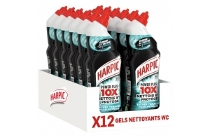 Harpic Gel WC Power Plus nettoyant surpuissant taches tenaces - nettoyant WC antibactérien - efficace sans brosse - lot de 12