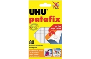 UHU Patafix blanche - pastilles adhésives prédécoupées, pâte à fixer, repositionnables, blanche, 80 pastilles