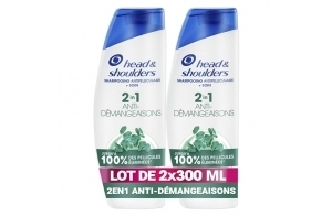 Head & Shoulders Anti-démangeaisons 2 en 1 Shampoing Antipelliculaire 2x300ml; Jusqu'à 100% des Pellicules Éliminées, Cliniquement Prouvé; Tous Types de Cheveux; Usage Quotidien; Rafraîchissant