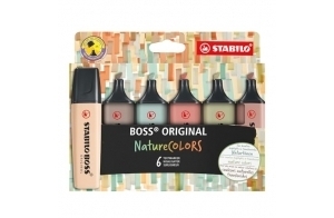 Surligneur - STABILO BOSS ORIGINAL NatureCOLORS - Etui carton x 6 surligneurs couleurs nature