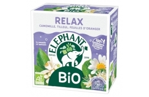 Elephant, Infusion Bio Relax, Goût Camomille, Tilleuil et Fleur d'Oranger, Bien-Etre et Relaxation, Ingrédients d'Origine 100% Naturelle, 20 Sachets Pyramid