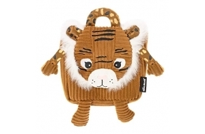 Les Déglingos - Sac à Dos velours - Speculos le tigre - Ultra Doux - Peluche - Sac crèche ou nounou - Convient dès 18 mois - Cadeau bébé - Ocre
