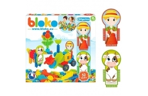 BLOKO – Coffret 50 avec 2 Figurines de Fermier et de Vache – Dès 12 Mois – Fabriqué en Europe – Jouet de Construction Enfant 1er âge - 6 Versions – 503541