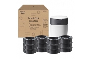 Tommee Tippee Twist/Click Sangenic Tec Set Débutant Poubelle à Couches Protection Anti-Odeur/Germe Garantie + 12 Recharges, Blanc, 1 Unité