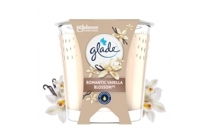 Glade Bougie Vegan Parfum Infusé Huiles Essentielles - Nouvelle Formule Sans Huile De Palme - Romantic Vanilla Blossom - 1 Bougie