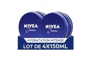 NIVEA Crème visage, corps & mains (lot de 4 x 150 ml), crème hydratante à la texture onctueuse enrichie en Eucerit, soin hydratant multiusage pour toute la famille