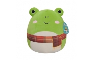 Squishmallows Originaux 30cm Wendy la Grenouille Verte avec l'écharpe à Carreaux, Ajoute Wendy à Ton équipe, Peluche Ultra Douce