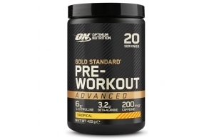 Optimum Nutrition Gold Standard Advanced Pre Workout en poudre, Booster d'énergie avec l-Citrulline, Beta-alanine, Caféine et Vitamines B12 et B6, Goût Tropical, 20 Portions, 420 g