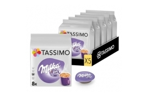 Tassimo, 40 Dosettes, Chocolat au Lait Milka, Compatibles avec les machines TASSIMO, 40 Chocolat au Lait Milka, Crémeux et Gourmand, 5 packs de 8 dosettes