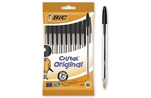 BIC Cristal Original - Stylos-Bille Pointe Moyenne (1,0 mm) - Certifiés NF Environnement - Noir, Pochette de 10