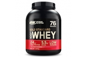 Optimum Nutrition Gold Standard 100% Whey, Poudre de Protéines pour la Construction et la Récupération Musculaire, avec Glutamine et Acides Aminés BCAA Naturels,Fraise Délicieuse, 76 Portions, 2.28 kg