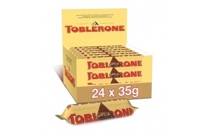 Toblerone - Barre au Chocolat au Lait avec Nougat au Miel et aux Amandes - Recette Originale - Format Familial - Présentoir de 24 barres (24 x 35g)