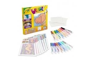 CRAYOLA Wixels, Touche pour colorier, Lave et Réutilise, 8 Motifs, 16 Feutres Ultra Lavables pointe large, Pixel Art