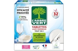L'Arbre Vert Tablettes Lave Vaisselle Tout En 1 - Ecolabel - 91% d'ingrédients d'origine naturelle - 32 Doses