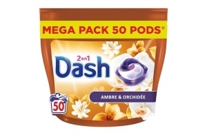 ARIEL Dash 2-en-1 PODS Lessive Capsules, 50 Lavages , Ambre et Orchidée, Ultra Nettoyant Et Fraîcheur Longue Durée, Élimine Les Saletés et Taches Incrustées, Fabriqué en France