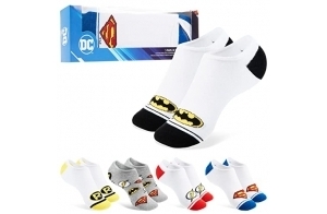 DC Comics Chaussettes Homme, Lot 5 Paires de Chaussettes Invisibles, Socquettes Basses Coton, Chaussettes Fantaisie Homme Humour Chaussette Rigolote Originale (Blanc, 41-46 EU)