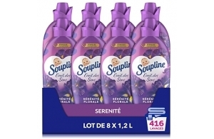 SOUPLINE - Adoucissant Concentré Soupline Eveil des Sens Sérénité Florale - Formule Testée Dermatologiquement - Lot de 8 x 1,2 L