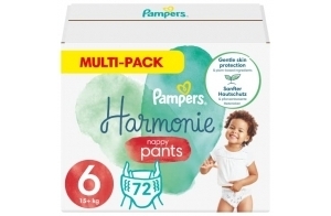 Pampers Couches-Culottes Harmonie Pants Taille 6 (15kg+) 0% de compromis, 100% d'absorption, Ingrédients d'Origine Végétale, Faciles à Changer, 72 Couches-Culottes (Lot de 4x18)