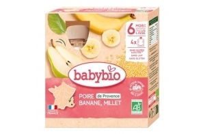 Babybio - Gourdes Fruits - Poire de Provence Banane Millet 4x90 g - 6+ Mois - BIO