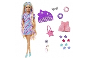 Barbie Poupée Ultra Chevelure Thème Étoiles (21,6 cm), avec Cheveux Fantaisie, Robe, 15 Accessoires (8 avec Changement de Couleur), Jouet Enfant, Dès 3 Ans, HCM88
