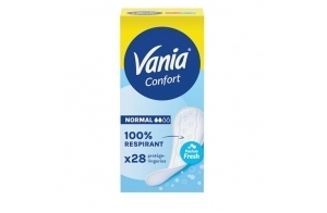 Vania | Protège-Slips Confort Normal Parfum Fresh (boîte de 28 pièces) – Protège-lingeries 100% respirant et confortables – Protection hygiénique avec ajustement parfait et tenue optimale