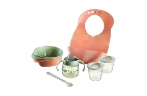 Tommee Tippee Coffret de Sevrage avec Bol et Cuillères d'Alimentation, Bavoir en Silicone, Tasse à Bec de Sevrage 100 % Étanche et Pots de Stockage des Aliments, 4 Mois et Plus