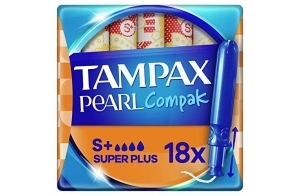 Tampax Compak Pearl, Super Plus, 18 Tampons Avec Applicateur, Flux Abondants, Triple Confort avec Applicateur doux, MotionFit, Voile Douceur, Certifié Oeko-Tex