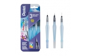 Pentel Aquash Brush FRH, Lot de 3 Pinceaux à réservoir d'eau pointes Fine/Moyenne/Large (L'emballage peut varier)