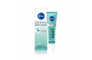 NIVEA Derma Skin Clear Soin Exfoliant Quotidien Nuit (1 x 40 ml), Soin de nuit 8% acides salicylique & glycolique & niacinamide, Crème visage anti points noirs pour peaux à imperfections