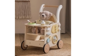 ROBOTIME landau en bois pour bébé, poussette de marche à pousser/tirer. Cadeau éducatif, marcheur sûr avec contrôle de vitesse et rangement sous le siège, dès 10 mois