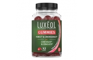 LUXÉOL - 60 Gummies Force & Croissance - Complément Alimentaire Cheveux & Ongles - Fortification - Arôme Naturel Framboise - Sans Sucres - Fabriqué En France - Programme 1 Mois