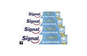 SIGNAL - Dentifrice Blancheur integral 8 blancheur effet prébiotique - Protection Complète 3x plus efficace -96% d'ingrédients d'origine naturelle (lot de 4x75ml)