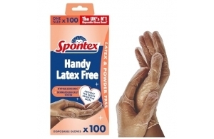 SPONTEX - Protect x100 - Gants Fins Jetables Hypoallergéniques en Vinyle - Recyclables avec TerraCycle - Sans latex - 1 boîte de 100 gants - Taille L