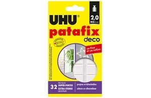 UHU Patafix Déco - pastilles adhésives prédécoupées, pâte à fixer, super-Fortes (Jusqu'à 2 kg), repositionnables, blanche, 32 pastilles