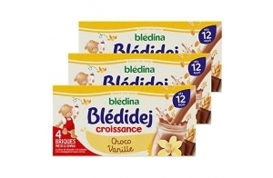 Blédina Blédidej - Céréales bébé Lactées Chocolat Vanille - Dès 12 Mois - 12 briques de 250mL