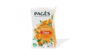 Pagès - Infusion BIO Détox - Romarin, Frêne, Menthe Douce, Frêne, Saveur Mandarine - Recette Drainante - Boîte de 20 Sachets, 100% Végétal