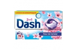 Dash 2in1 PODS, Lessive En Capsule, 19x4 Lavages, Fleurs de Cerisier et Eau de Rose, Avec l’adoucissant Lenor, Fabriquée En France